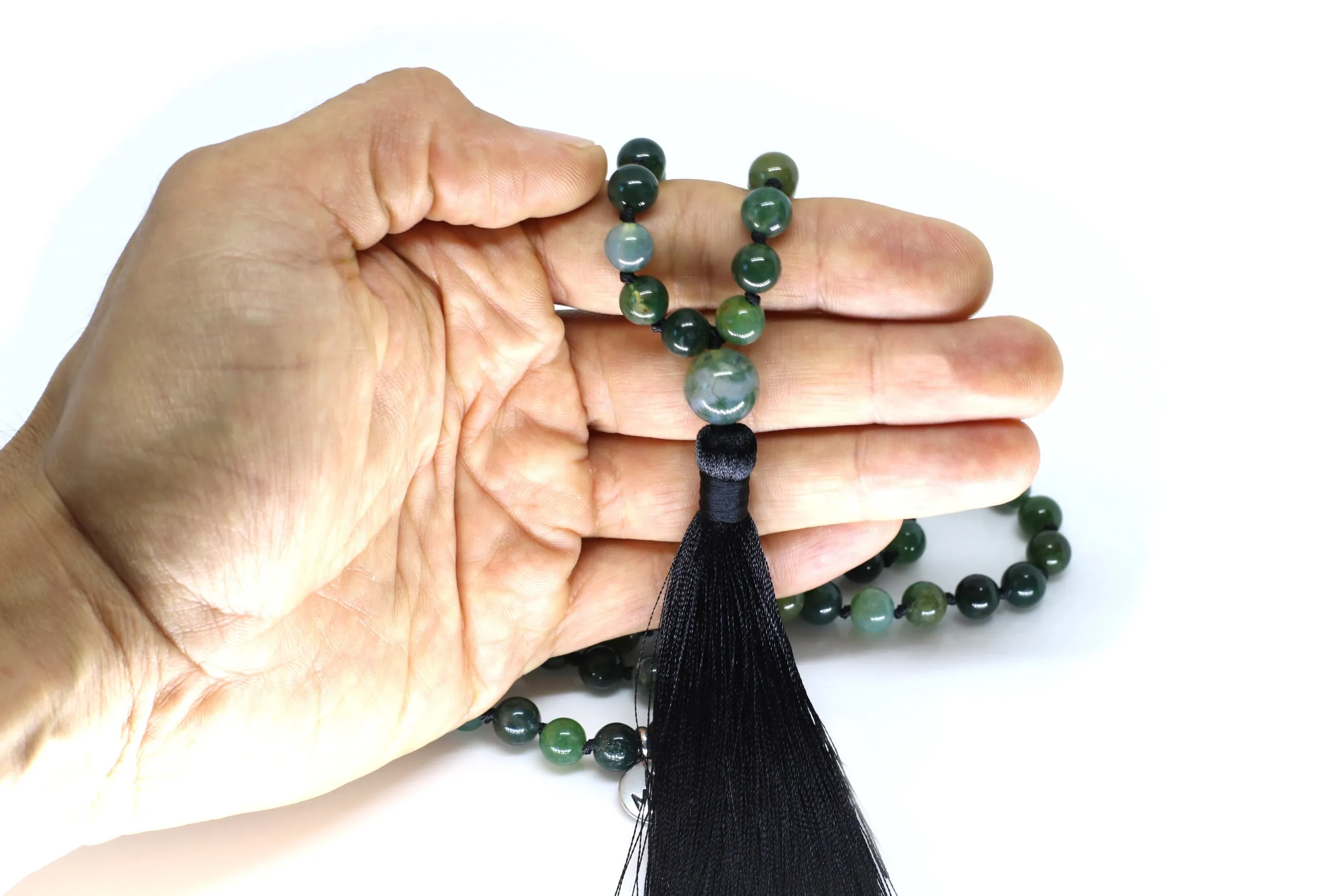 Moss Agate Mala Beads Necklace - "I am Warrior"