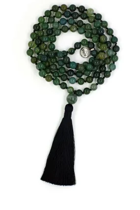 Moss Agate Mala Beads Necklace - "I am Warrior"