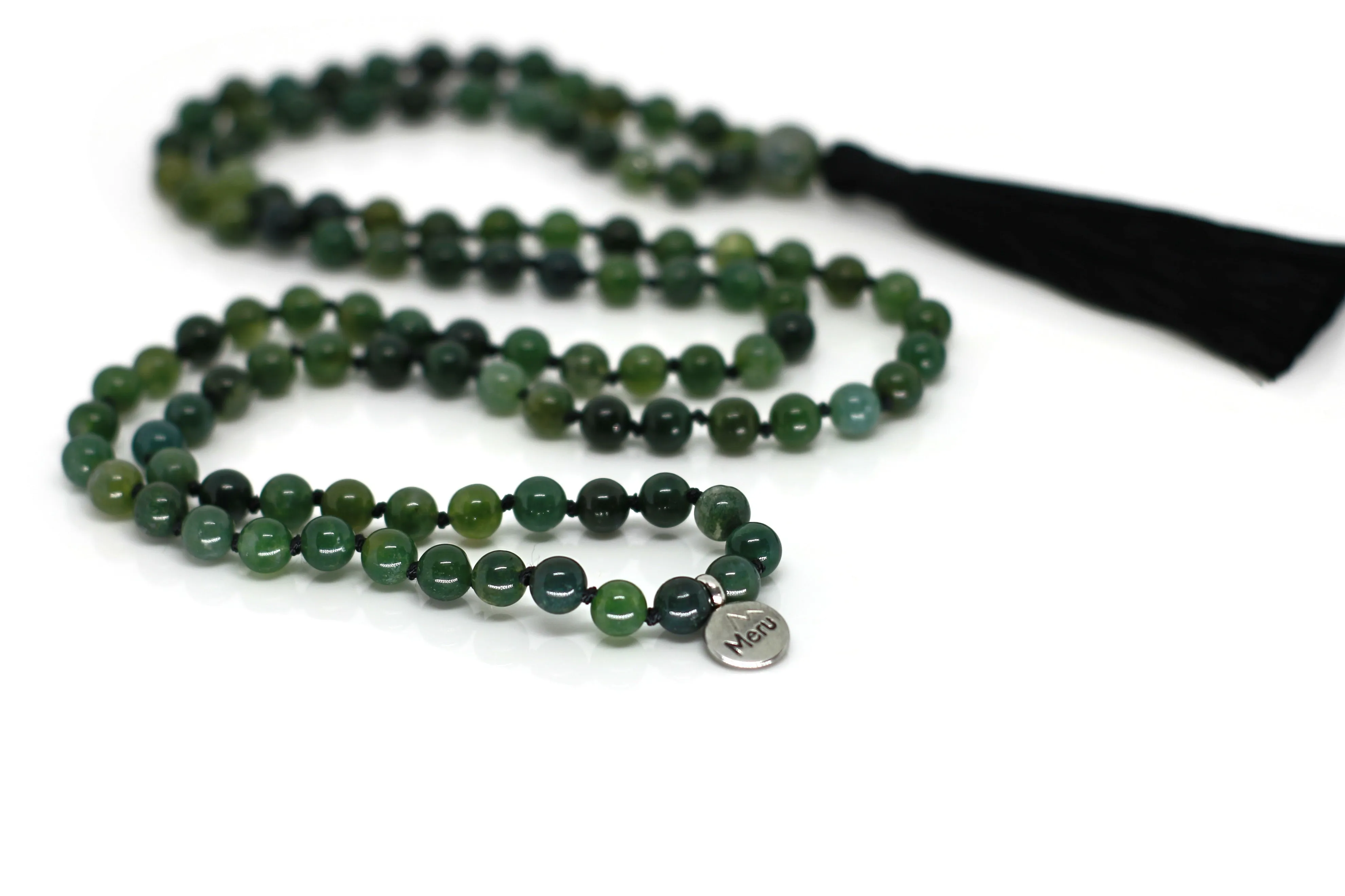 Moss Agate Mala Beads Necklace - "I am Warrior"