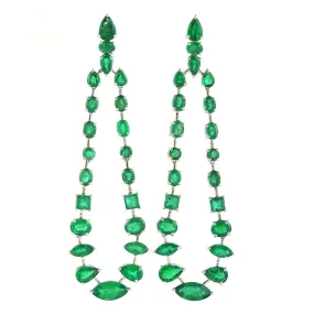 Multi Shape Emerald Precious Gemstone Designer Chandelier In 18k White Gold For Her