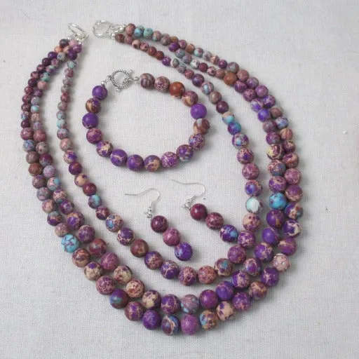 Multi-strand  Sea Segment Jasper Gemstone Beaded  Jewelry Set