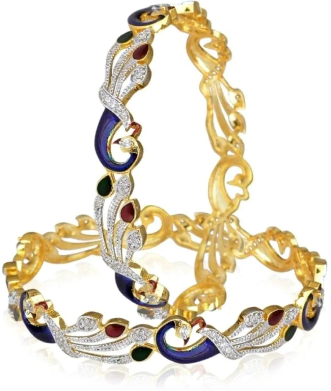 Multicolor American Diamond Studded Golden Plated bangle Set for Women and Girls