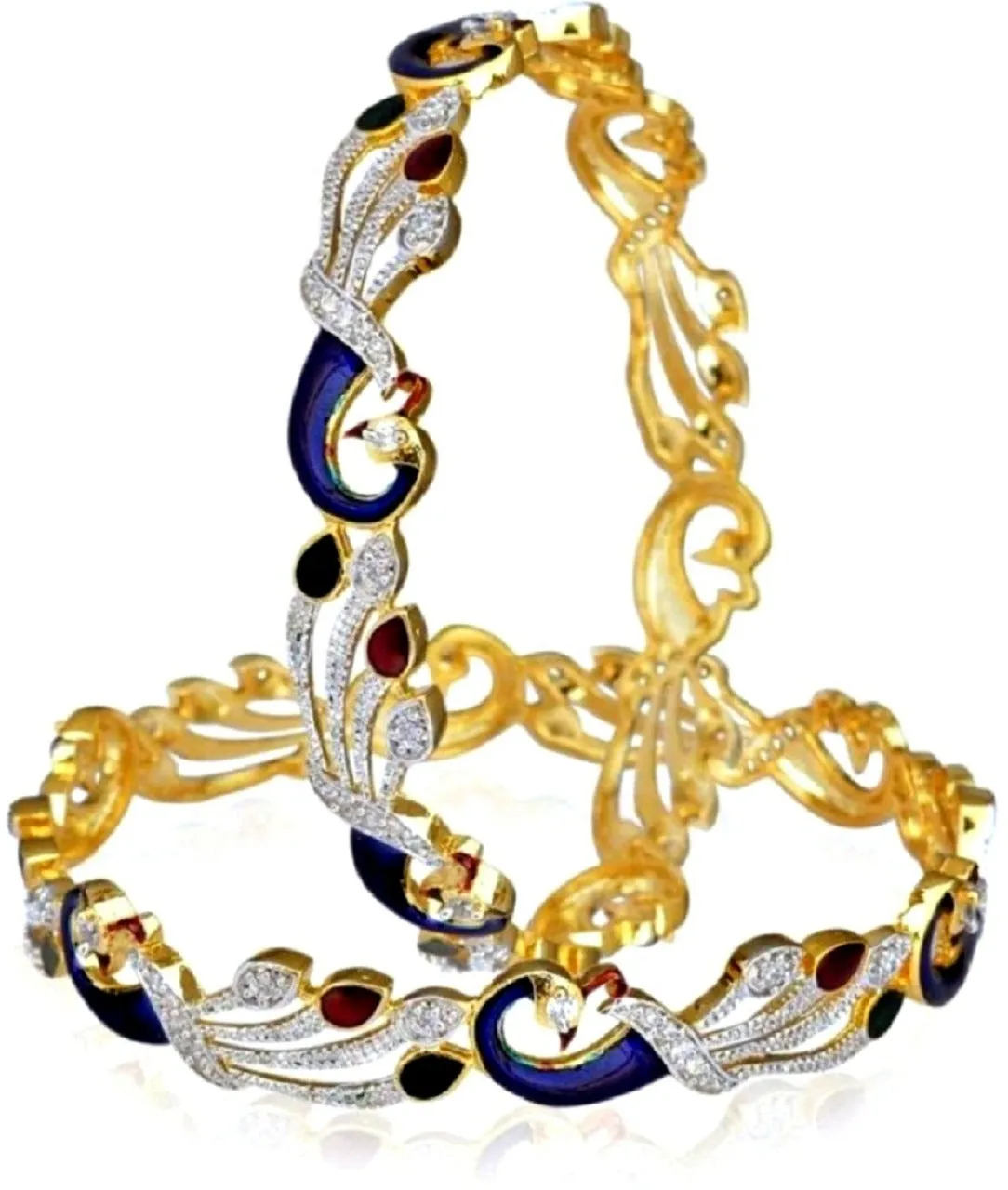 Multicolor American Diamond Studded Golden Plated bangle Set for Women and Girls