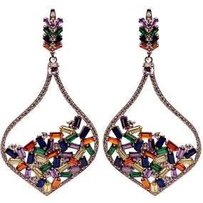 Multicolor Crystal Chandelier Silver Earrings