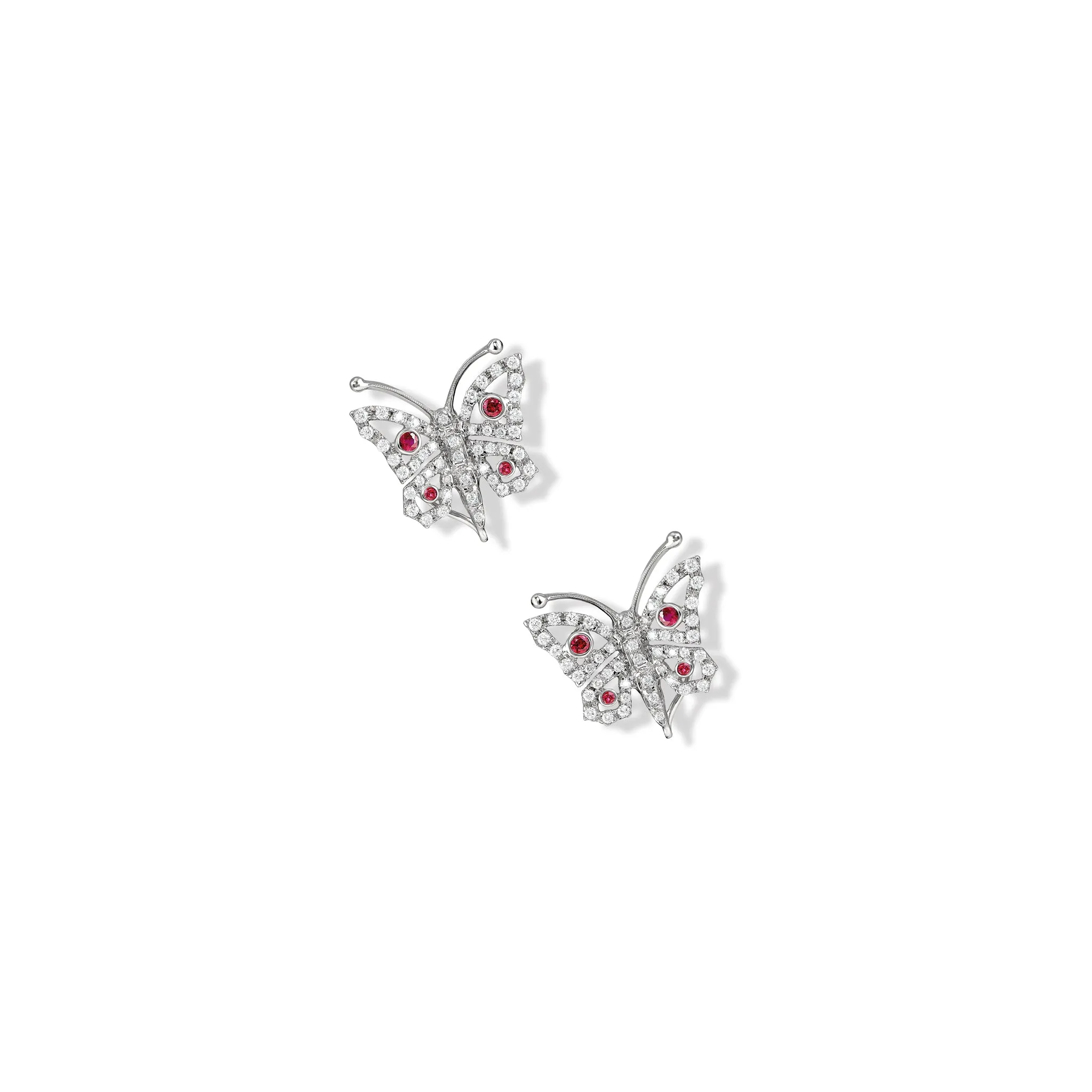 Nanjing Earrings 18ct White Gold - Ruby & Diamond Pavé