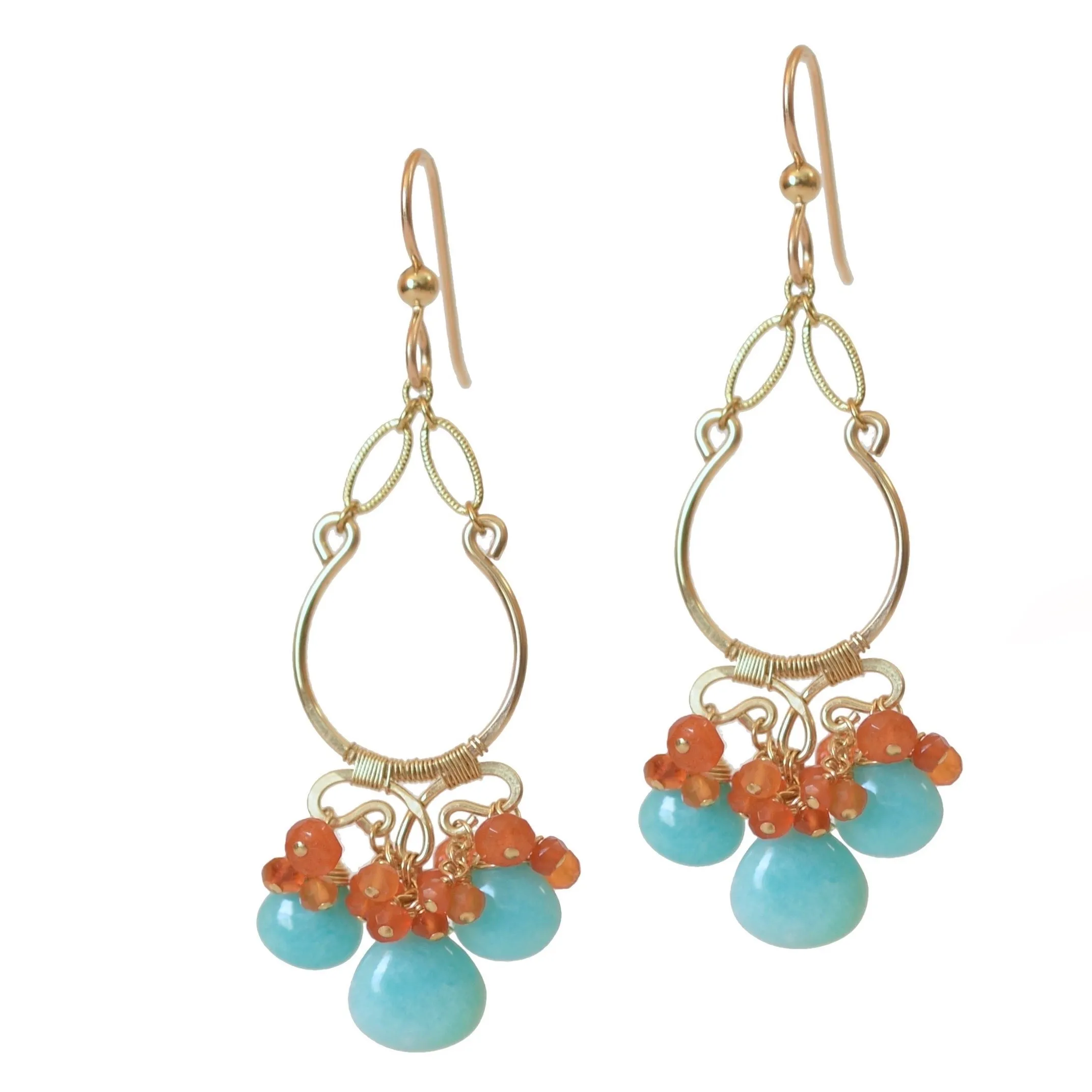 Natasha - Amazonite and Carnelian, 14k Gold Filled Chandelier Earrings