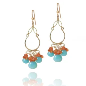 Natasha - Amazonite and Carnelian, 14k Gold Filled Chandelier Earrings