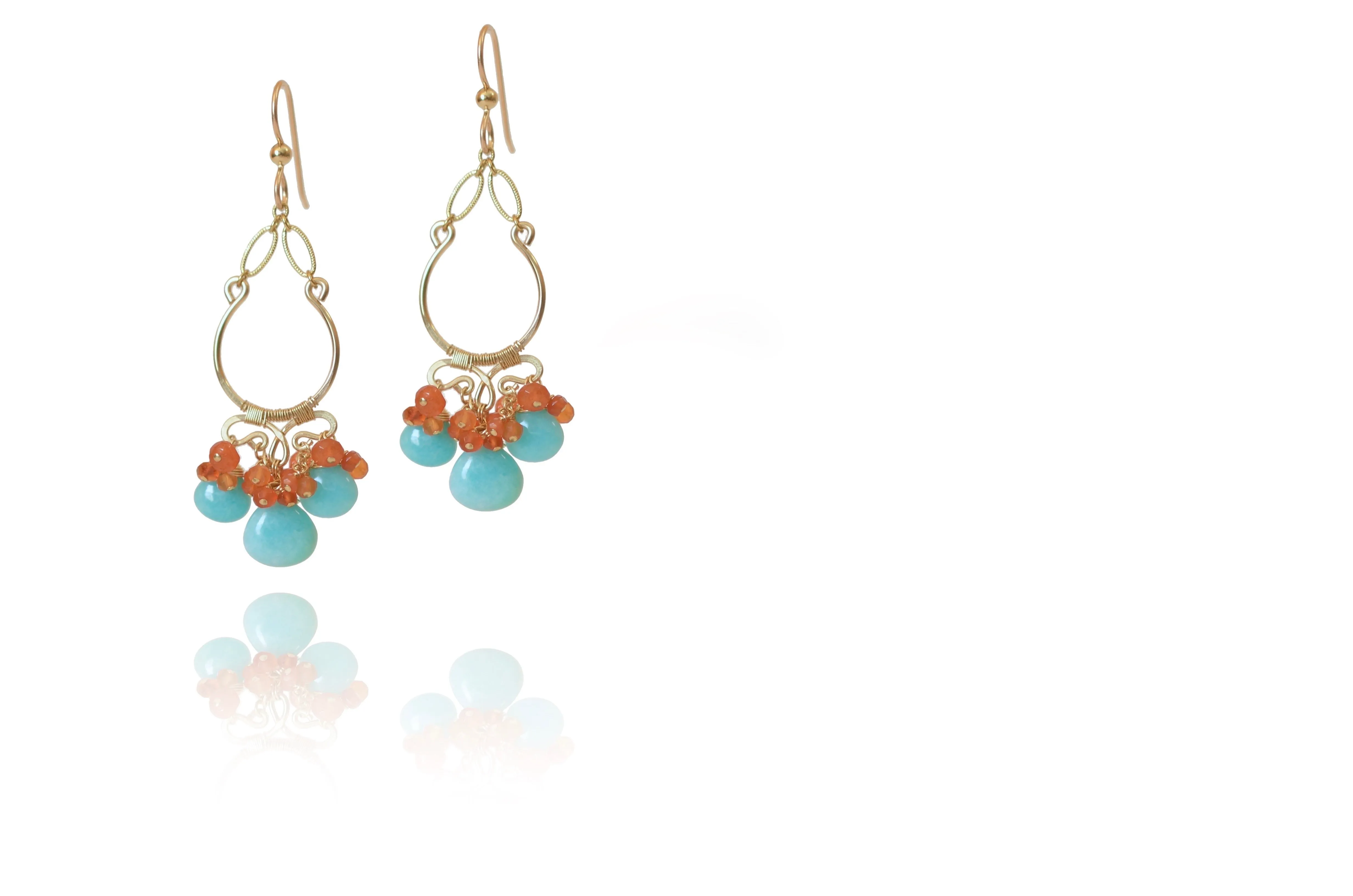 Natasha - Amazonite and Carnelian, 14k Gold Filled Chandelier Earrings