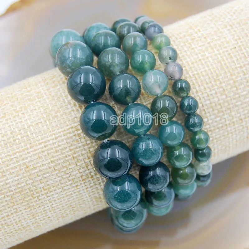 Natural Moss Agate Gemstone Beads Stretch Bracelet Healing Reiki