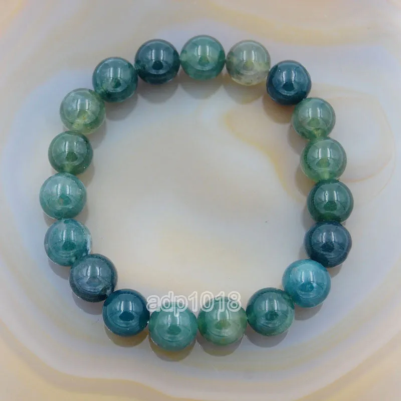 Natural Moss Agate Gemstone Beads Stretch Bracelet Healing Reiki