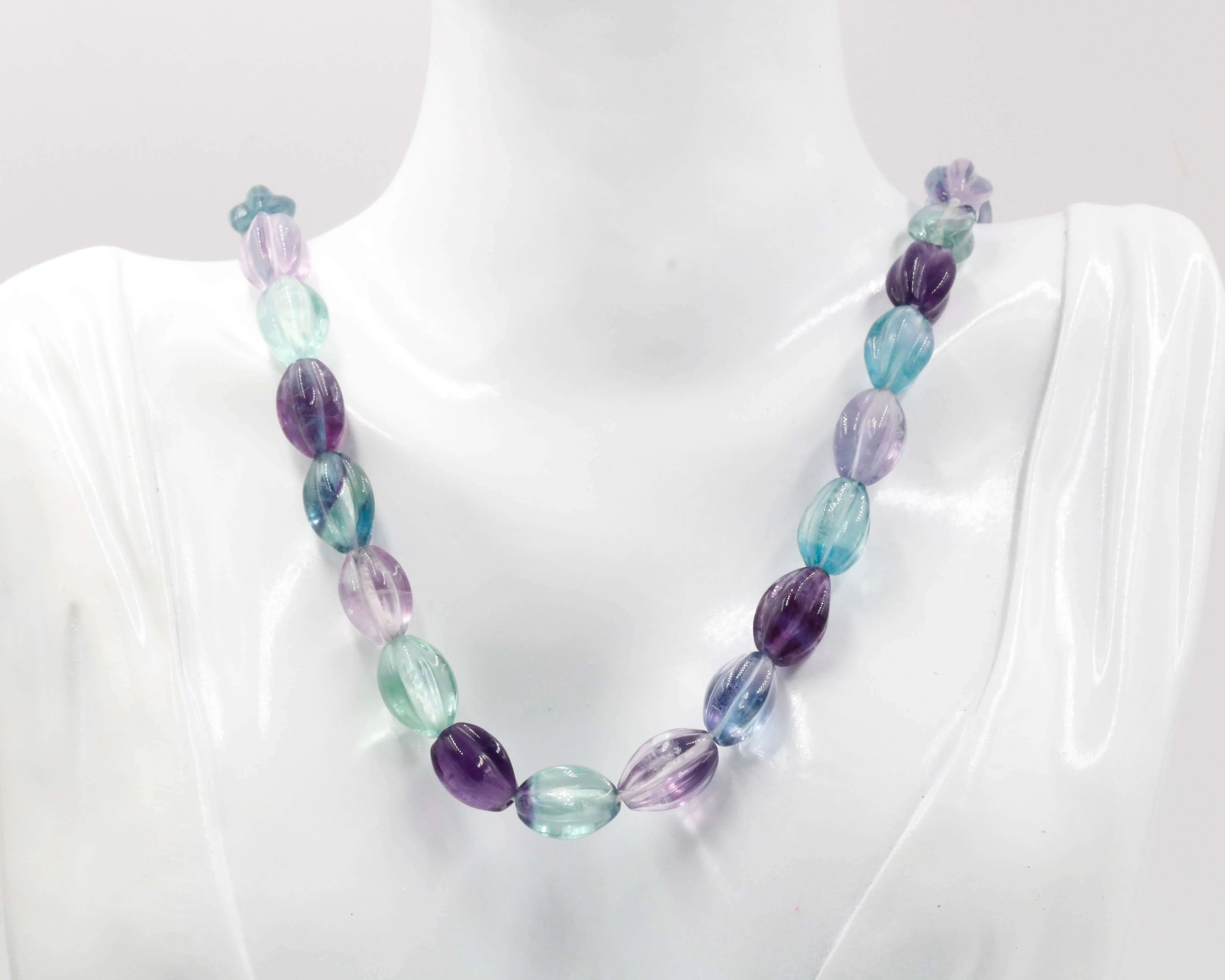 Natural Multi Color Fluorite Necklace Fluorite Beads Necklace Sarafa Indian Necklace Green and Purple Beaded Gemstone Necklace SKU 6142792