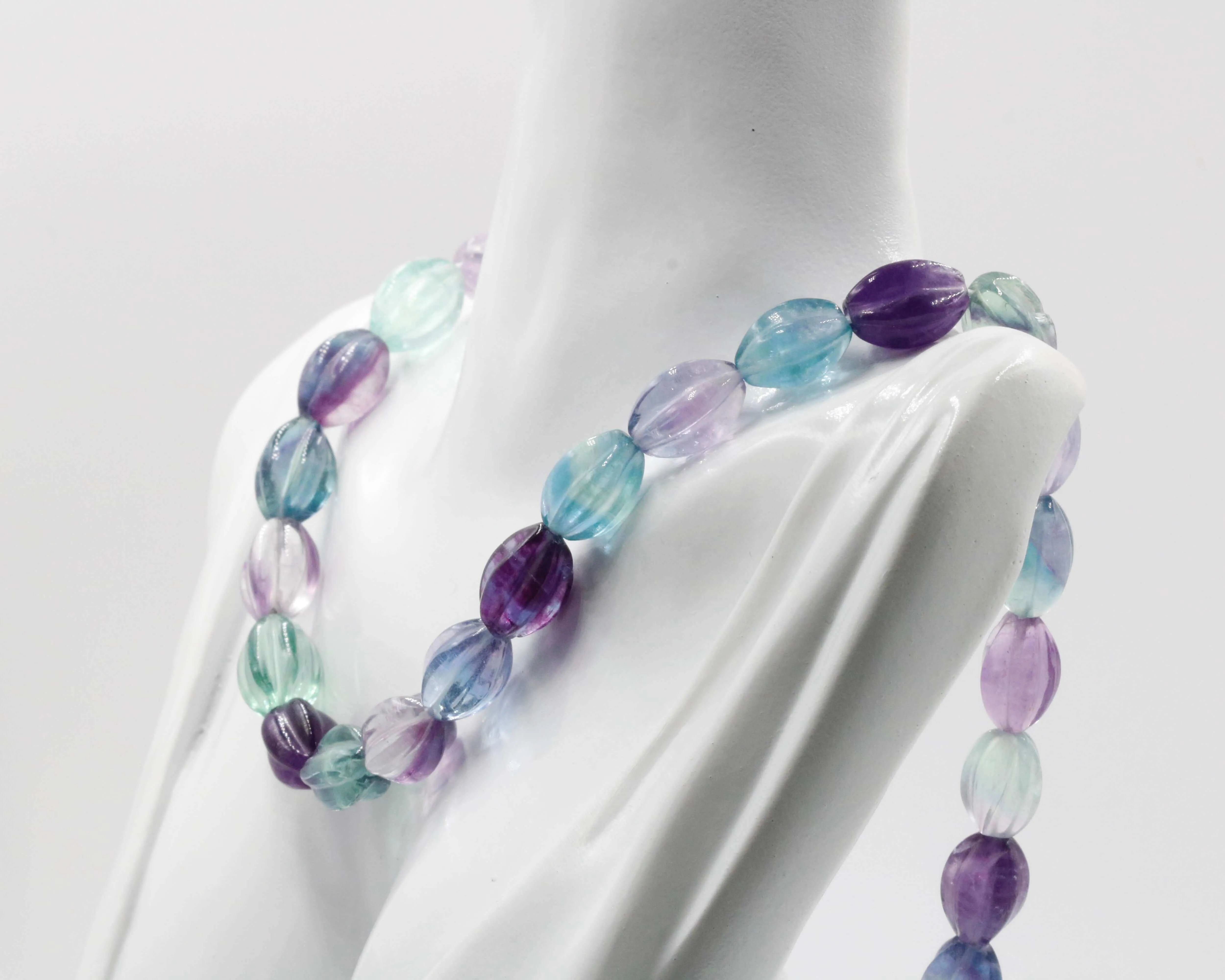 Natural Multi Color Fluorite Necklace Fluorite Beads Necklace Sarafa Indian Necklace Green and Purple Beaded Gemstone Necklace SKU 6142792