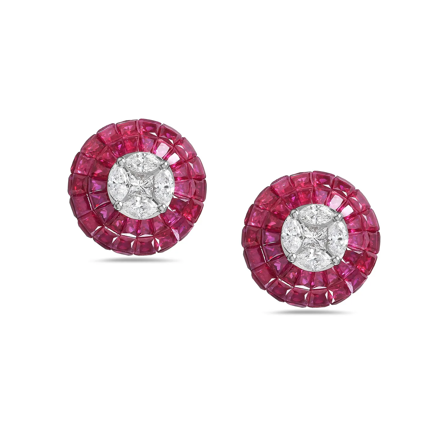 Natural Ruby Diamond Stud Earrings In 18k White Gold For Her