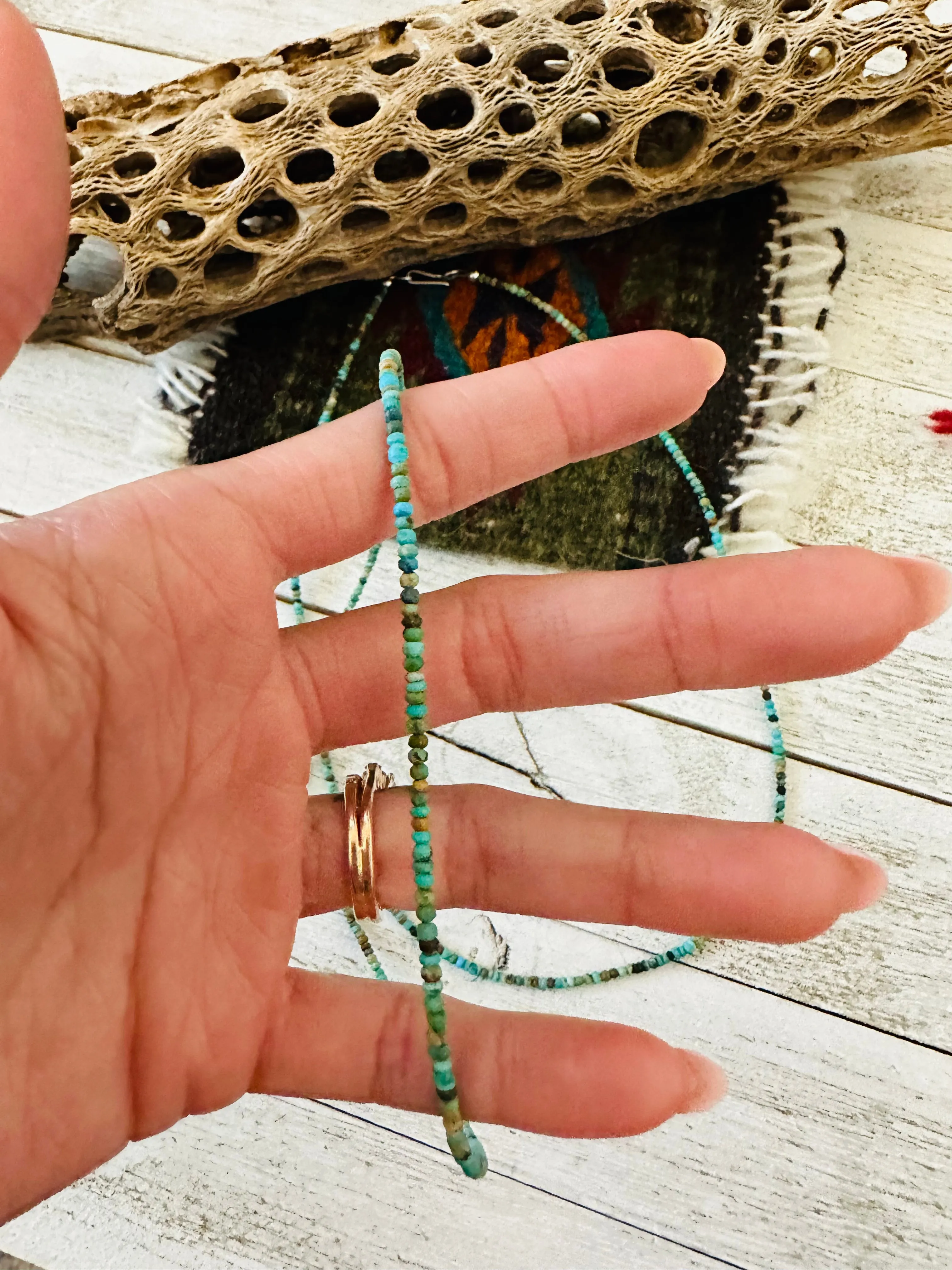 Navajo Turquoise and Sterling Silver Beaded Necklace 16” or 18”