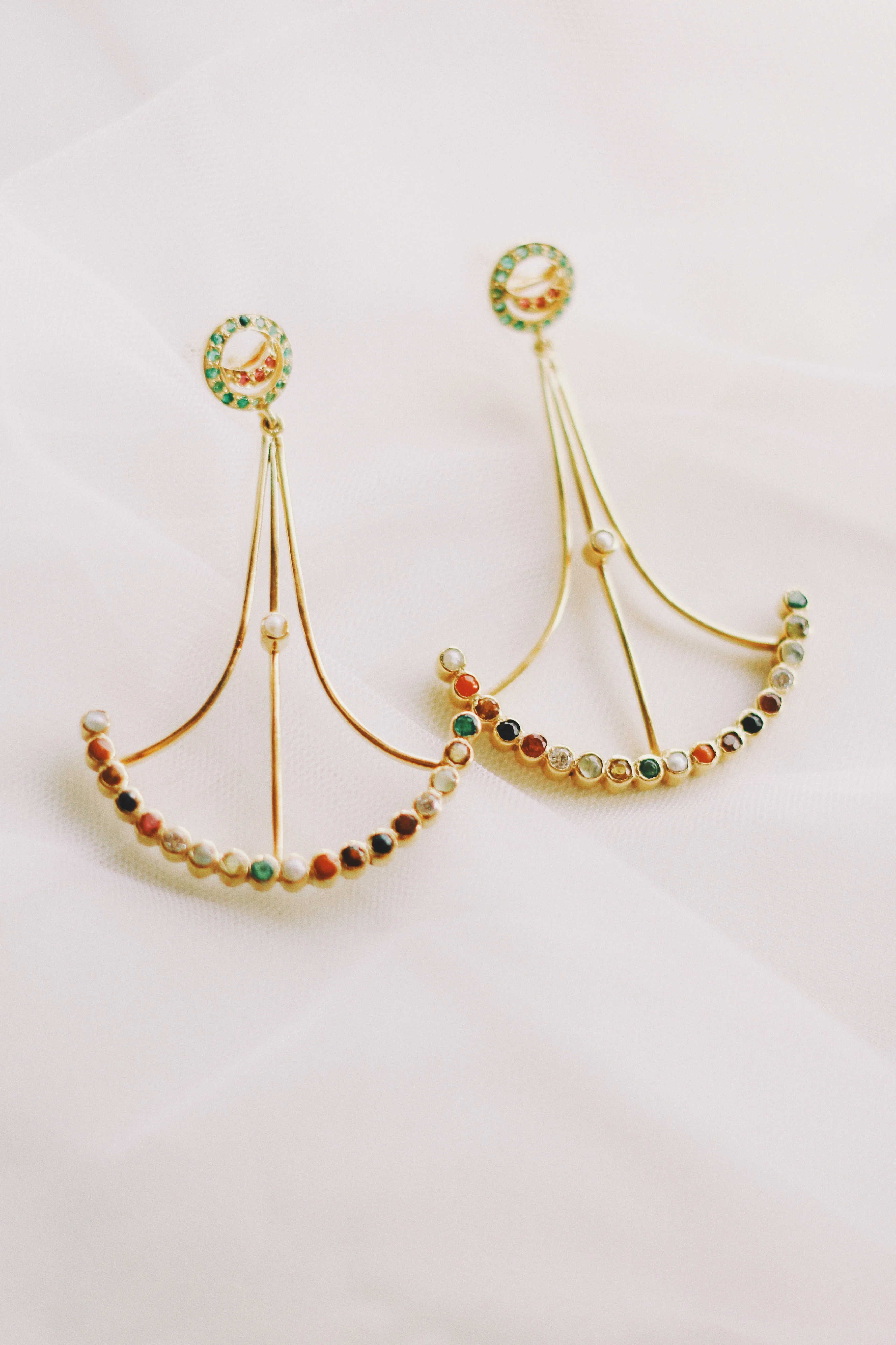 Navaratna Lunar Cycle Chandelier With Moon Stud