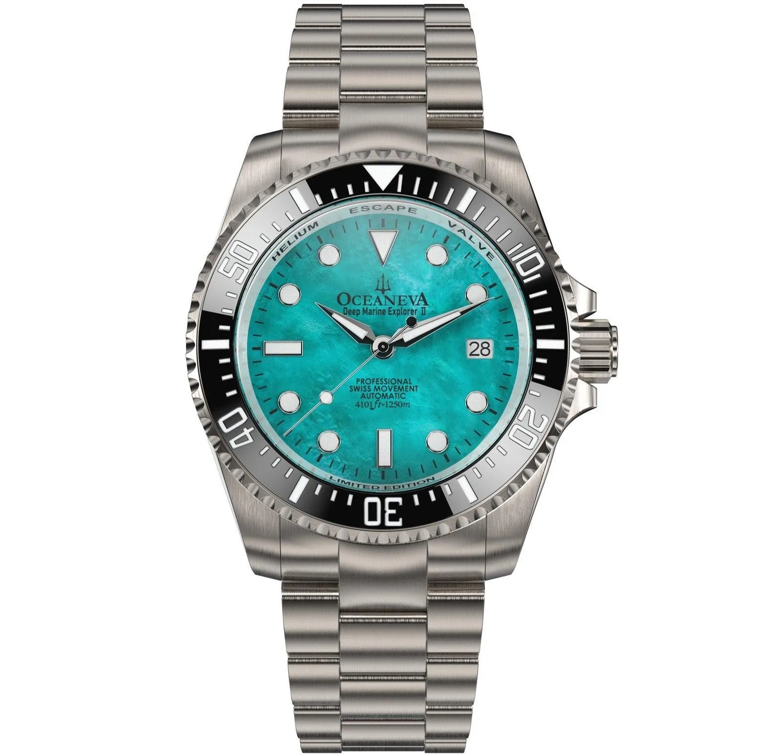 Oceaneva Men's Deep Marine Explorer II 1250M Titanium Watch - Aquamarine Dial