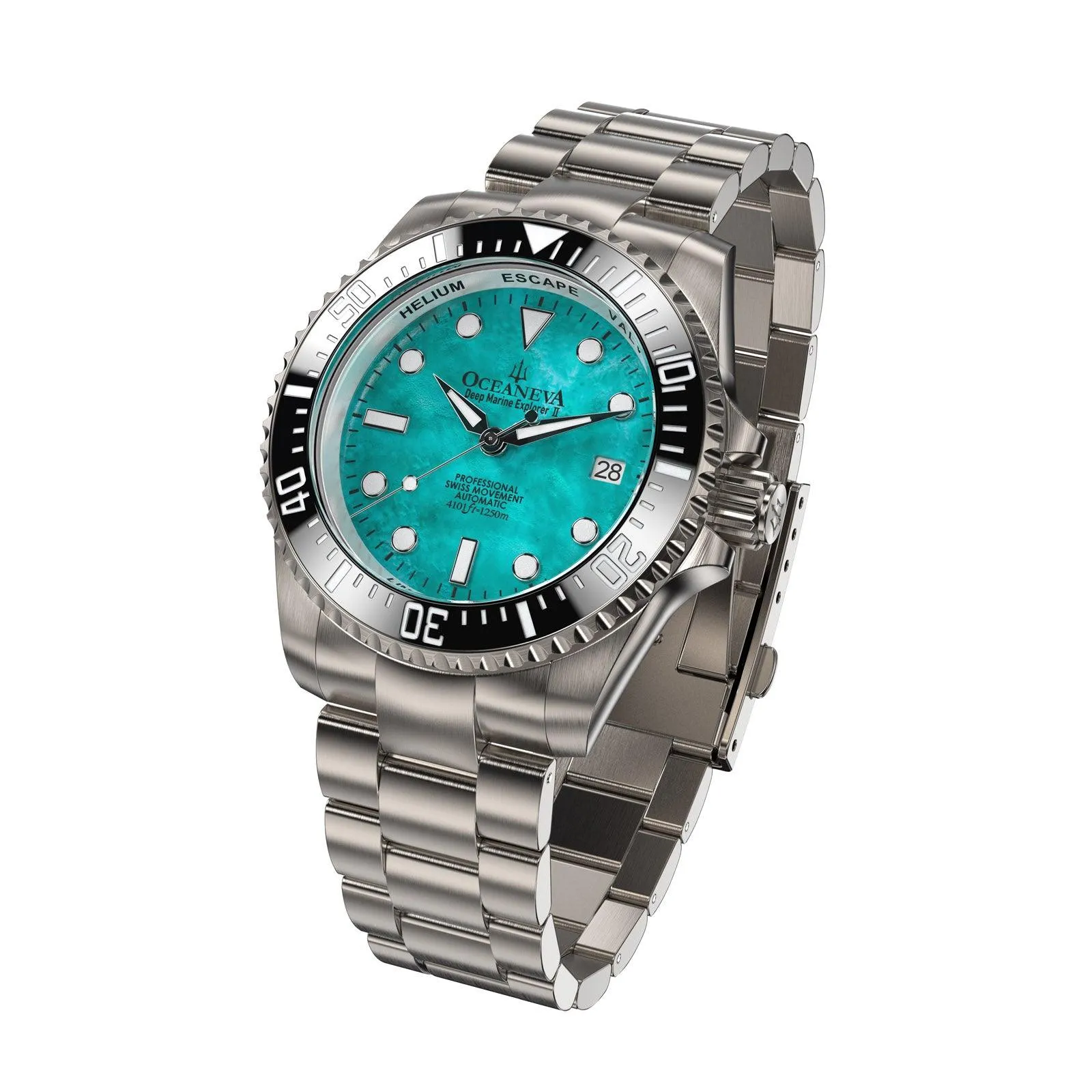 Oceaneva Men's Deep Marine Explorer II 1250M Titanium Watch - Aquamarine Dial