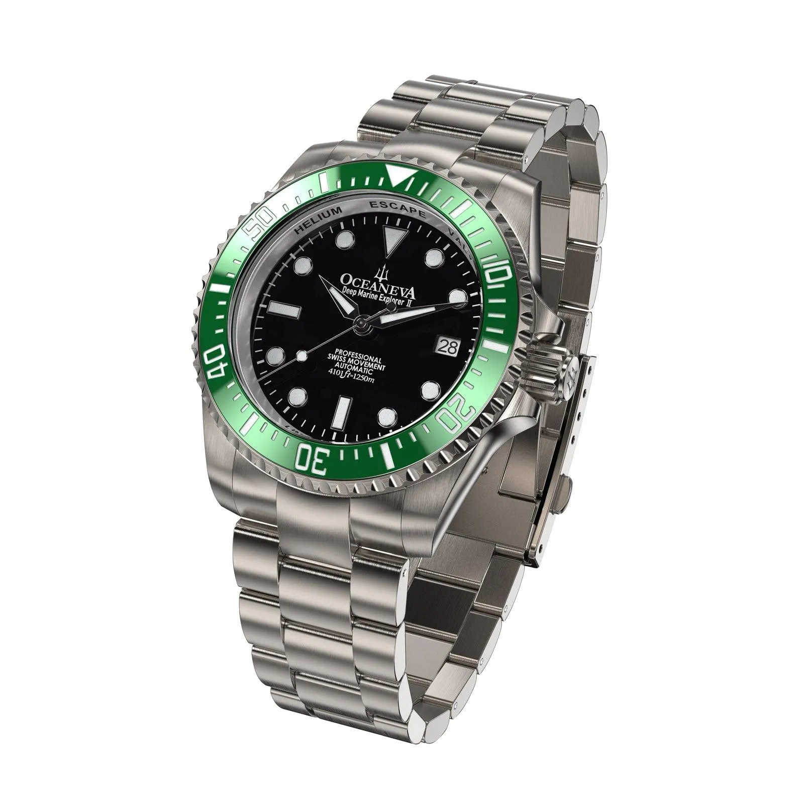 Oceaneva Men's Deep Marine Explorer II 1250M Titanium Watch Black and Green