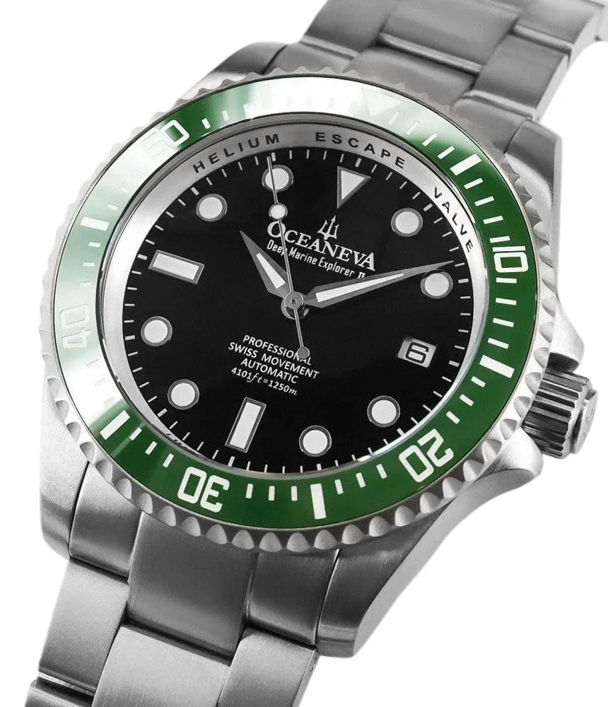 Oceaneva Men's Deep Marine Explorer II 1250M Titanium Watch Black and Green