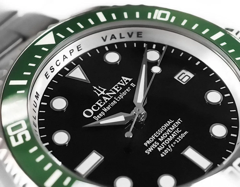 Oceaneva Men's Deep Marine Explorer II 1250M Titanium Watch Black and Green