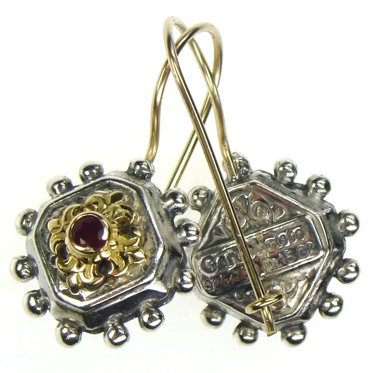 Octagon Fleur Ruby Earrings