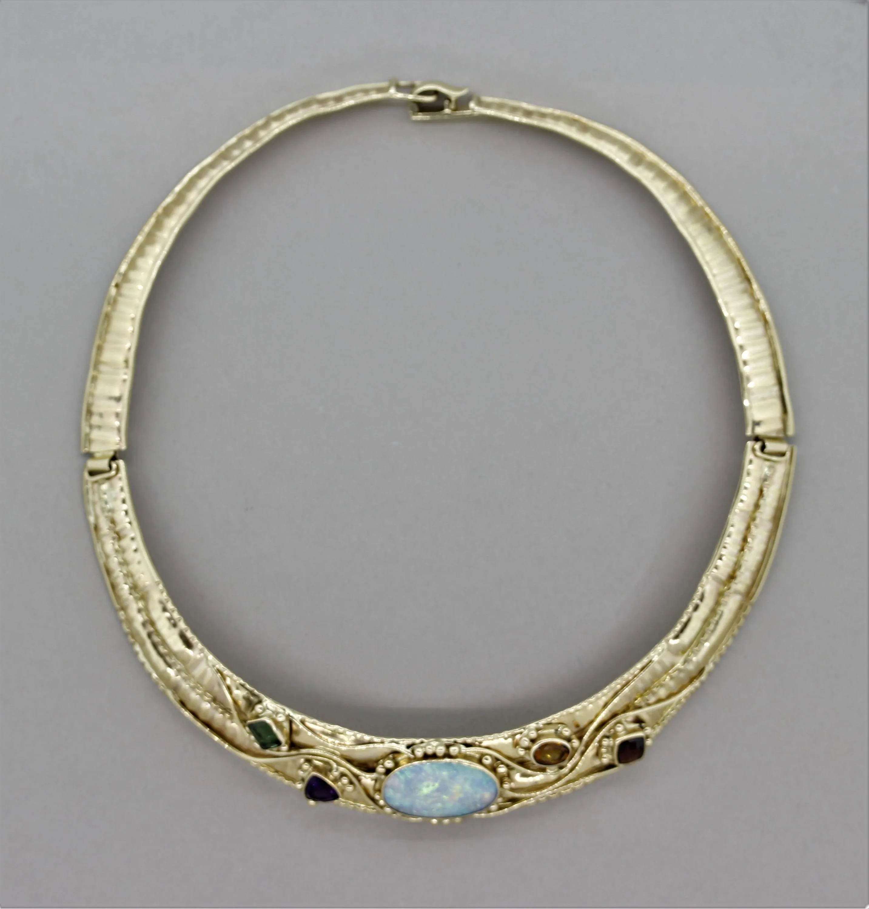 Opal Multicolor Gemstone Gold Collar Necklace