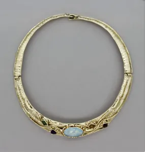 Opal Multicolor Gemstone Gold Collar Necklace