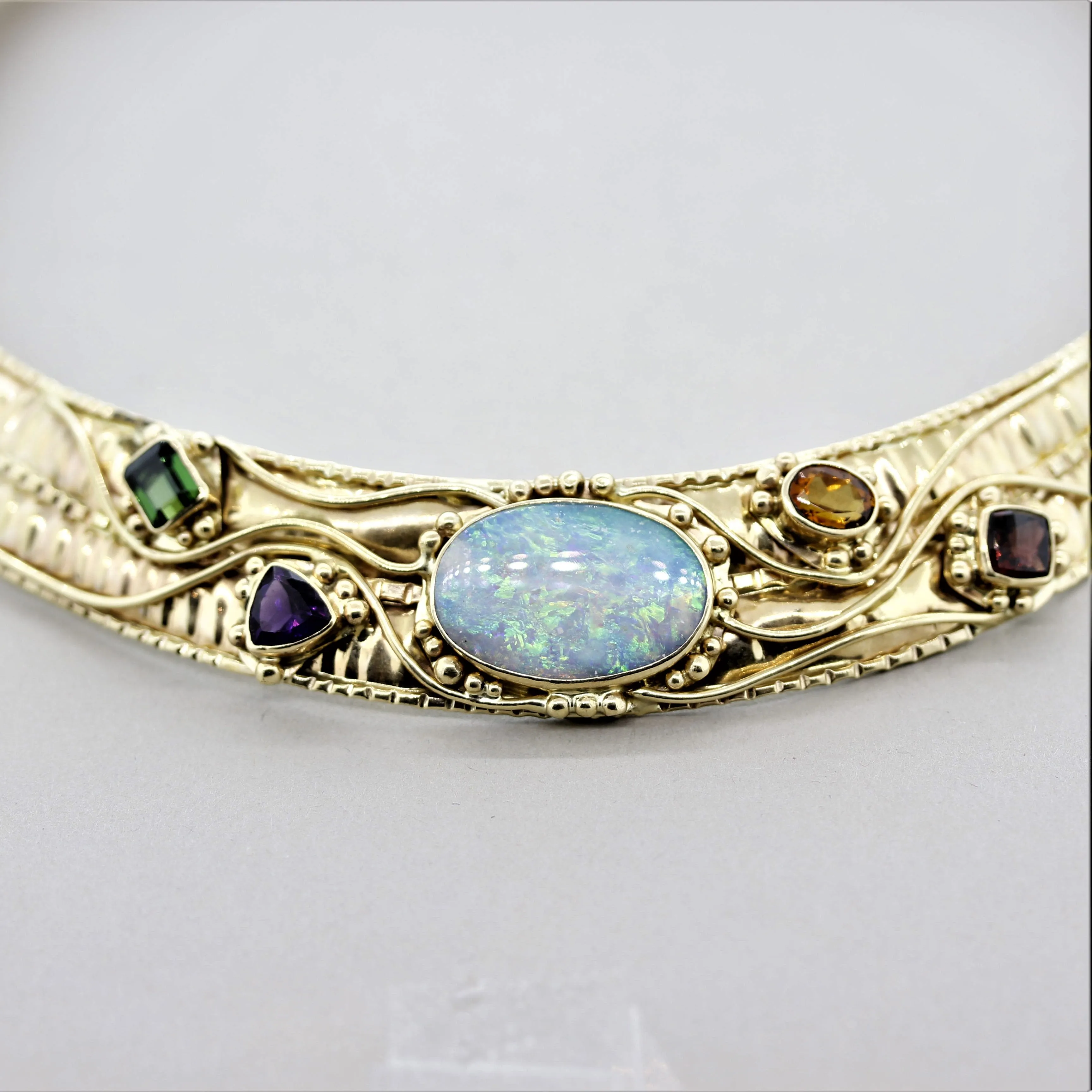 Opal Multicolor Gemstone Gold Collar Necklace