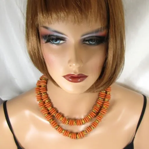 Orange African Trade Bead Double-strand Necklace