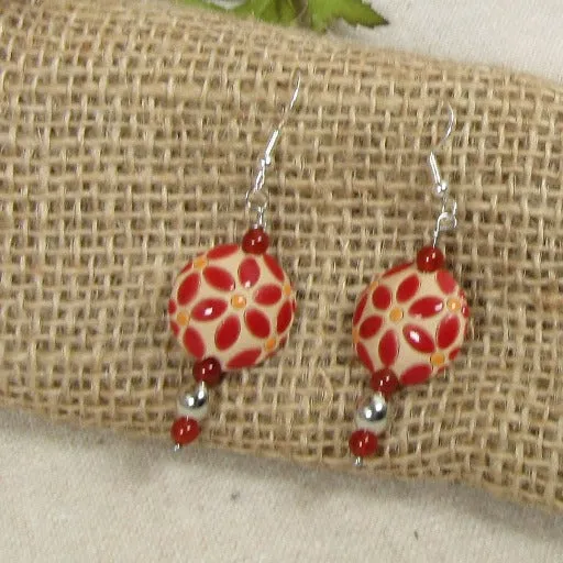 Orange  & Tan Handmade Bead Earrings