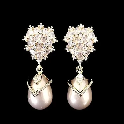 Oressa - Pearl and Cubic Zirconia Bridal Earrings - Available in Silver and Gold