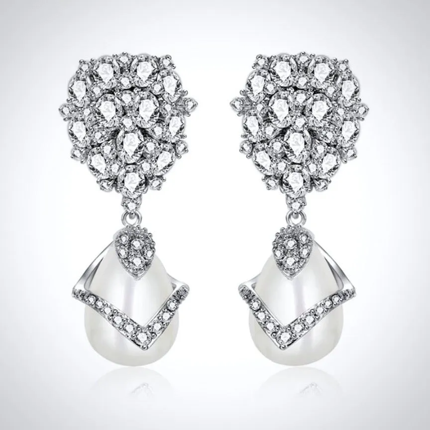 Oressa - Pearl and Cubic Zirconia Bridal Earrings - Available in Silver and Gold