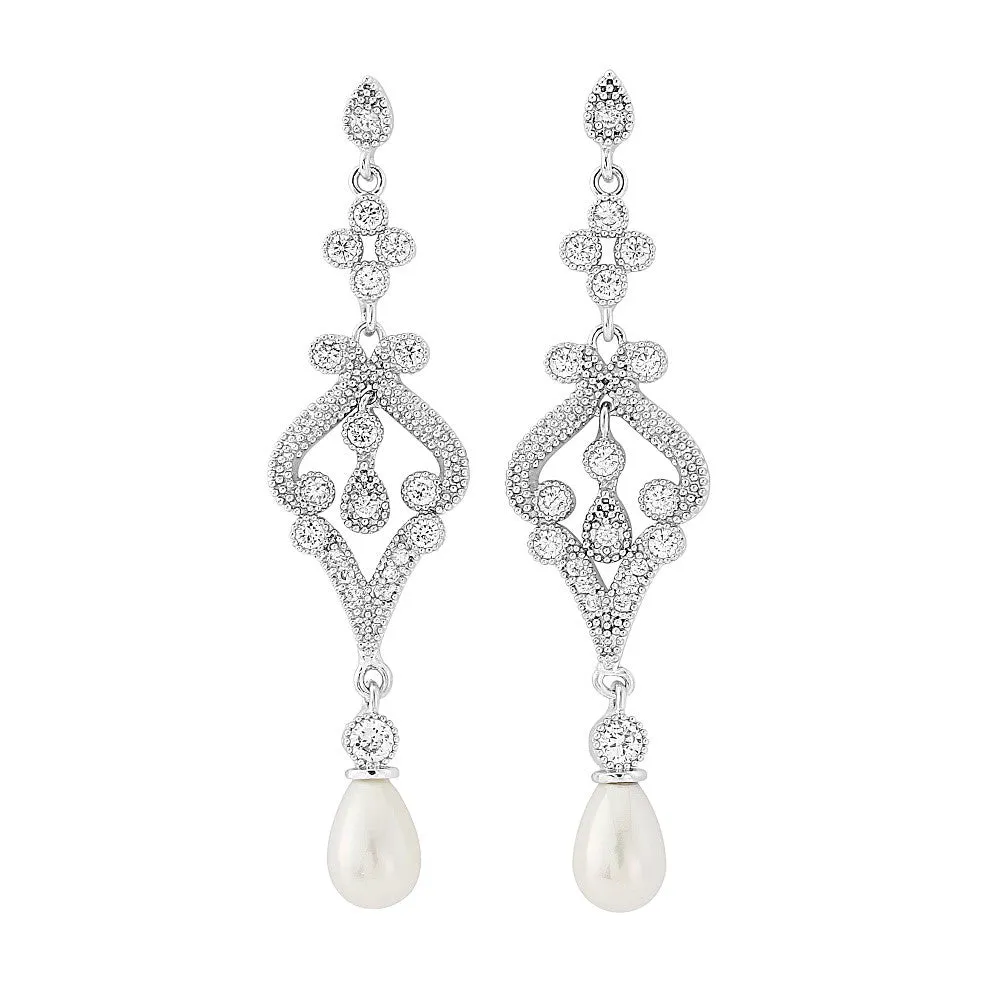 Orianne Pearl and Crystal Chandelier Earrings available in Gold, Silver & Rose Gold