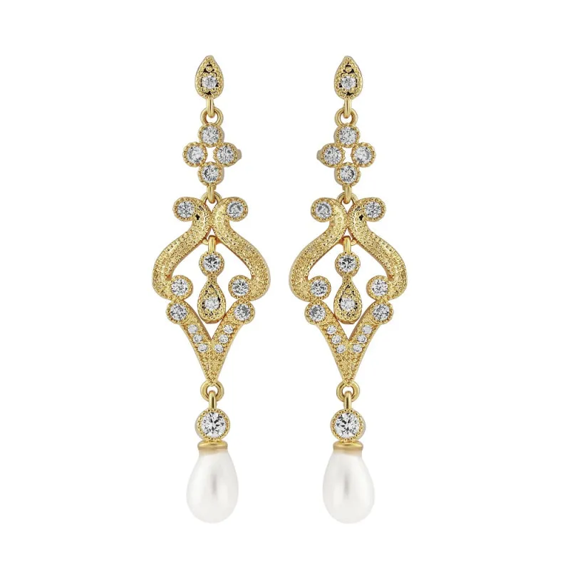 Orianne Pearl and Crystal Chandelier Earrings available in Gold, Silver & Rose Gold