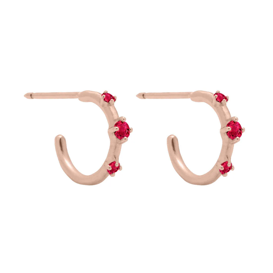 Orion's Belt Hoops, Mini, Red Ruby