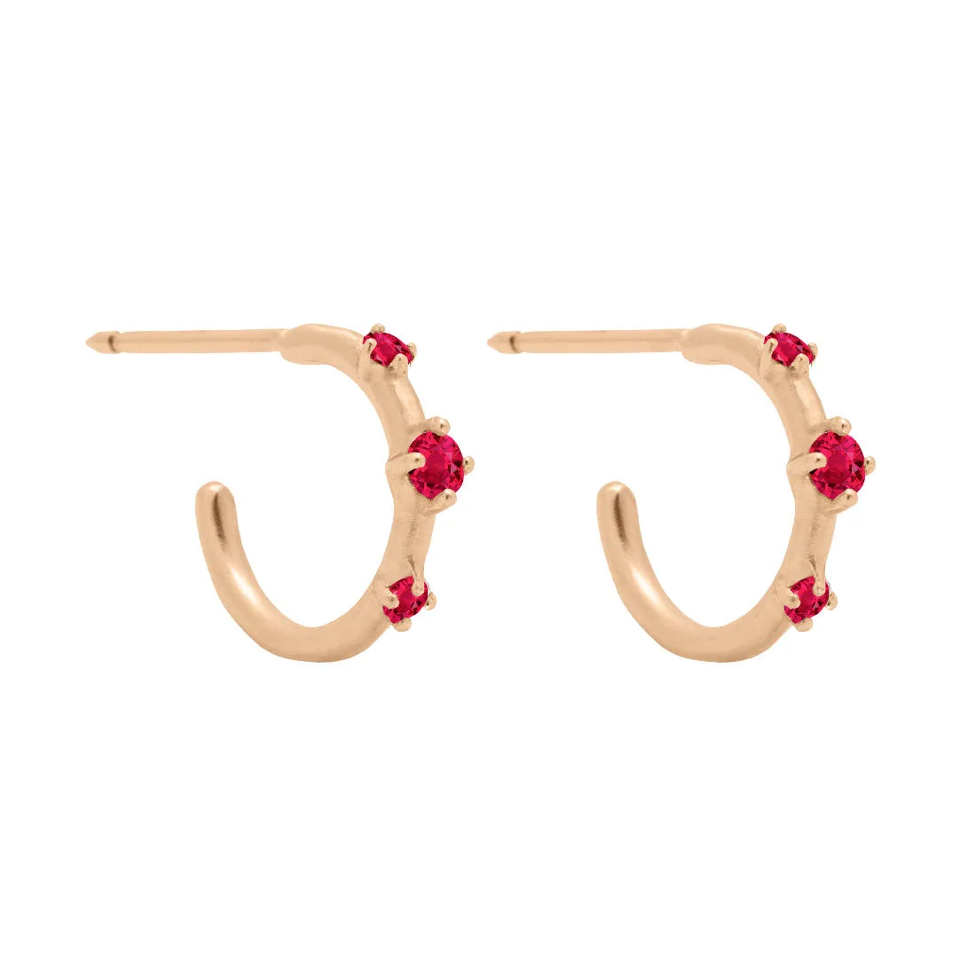 Orion's Belt Hoops, Mini, Red Ruby