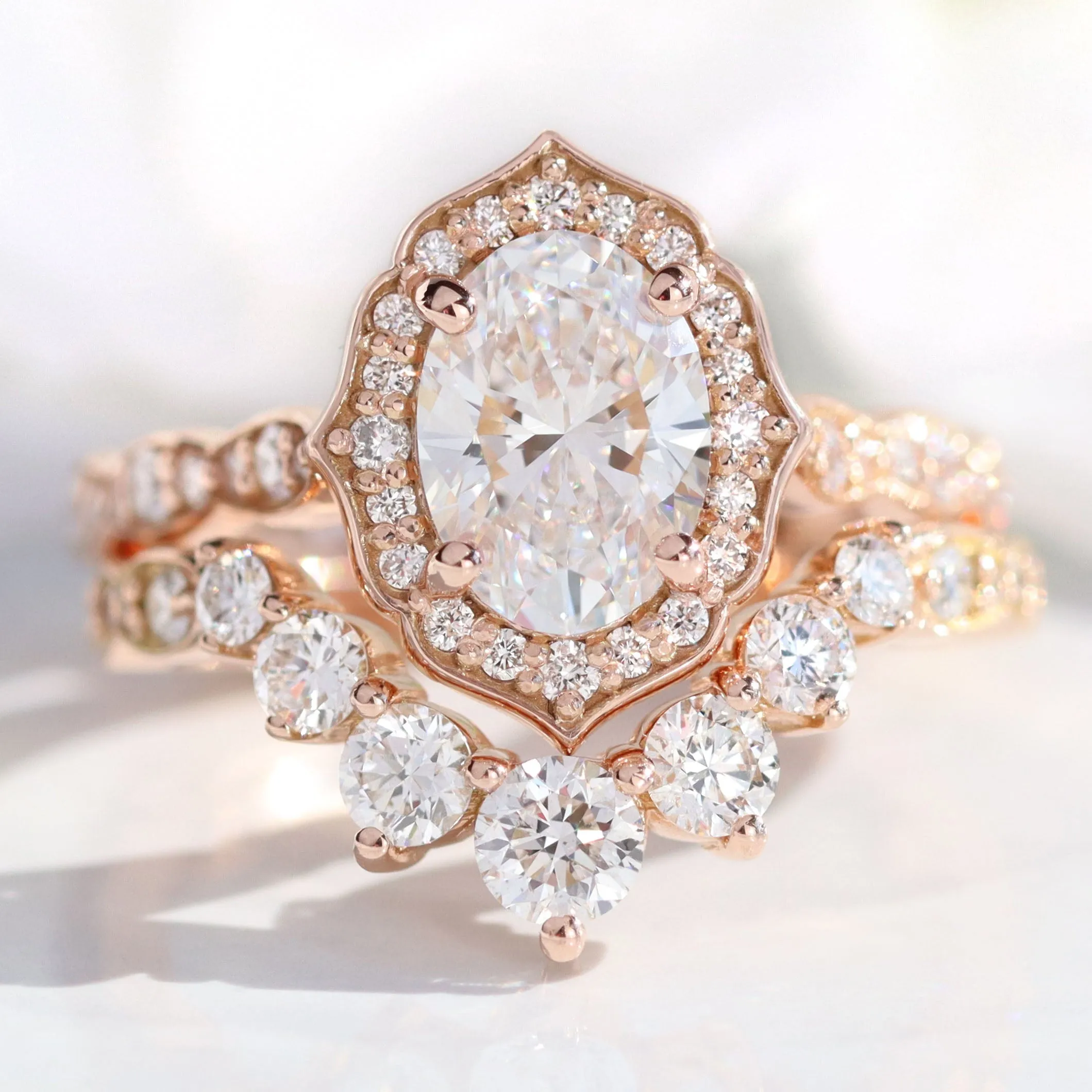 Oval Cut Lab Diamond Ring w/ Natural Diamonds in Vintage Floral Ring