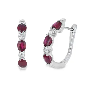 Oval Ruby & Diamond Hoop Earrings