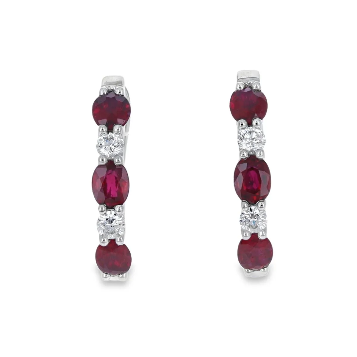 Oval Ruby & Diamond Hoop Earrings