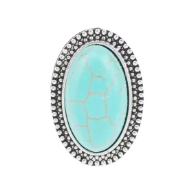 Oval Turquoise Boho Ring Adjustable Festival Silver Tone Southwestern Cowboy Hippie Tribal Native Indie Jewelry