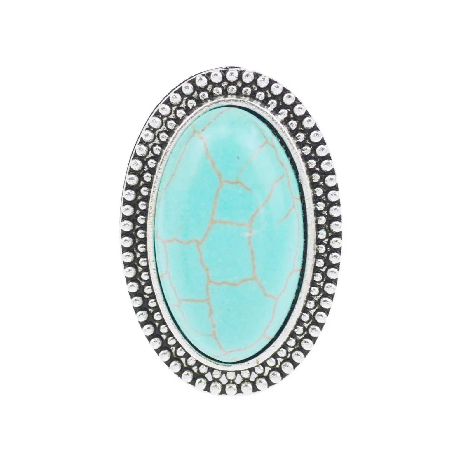 Oval Turquoise Boho Ring Adjustable Festival Silver Tone Southwestern Cowboy Hippie Tribal Native Indie Jewelry