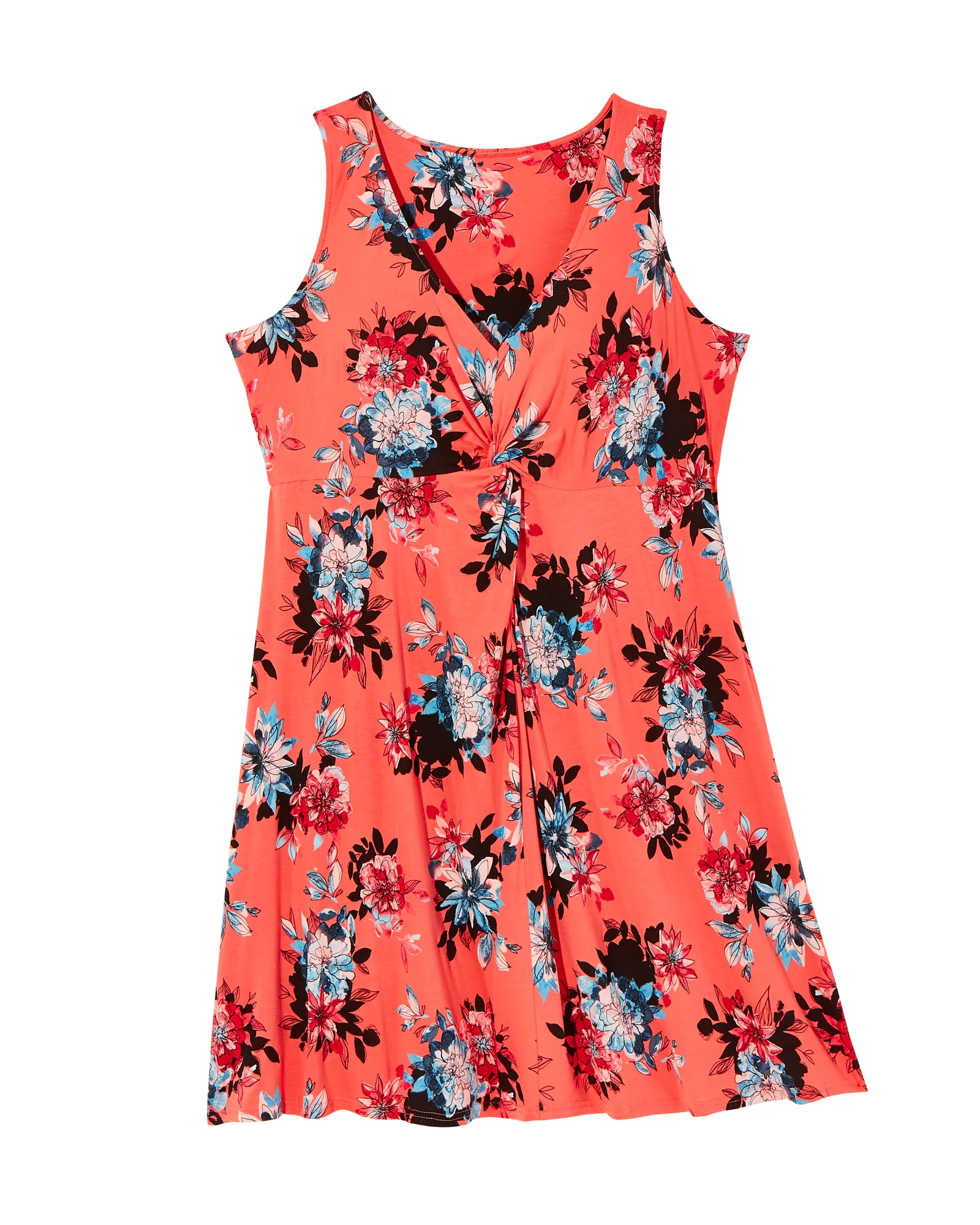 Palmer Knotted Front Dress | Coral / Light Blue