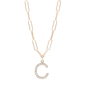 Paper Clip Diamond Initial Necklace - Rose Gold - Pre Order