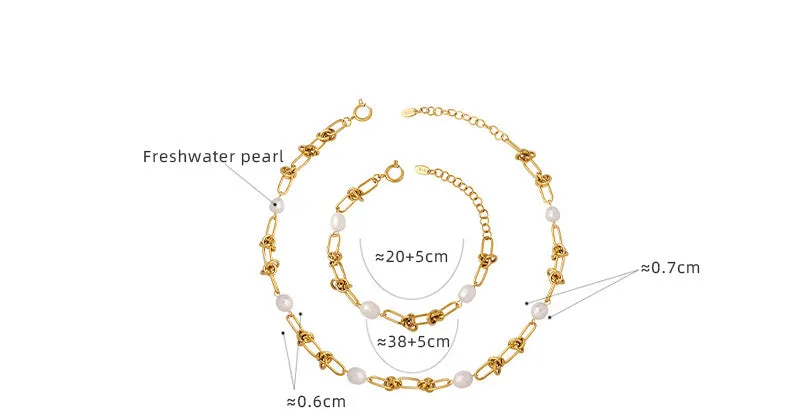 Paperclip Pearl Necklace And Bracelet Set