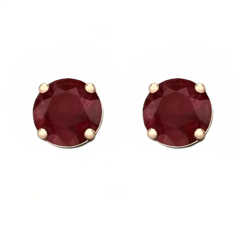 Paris Jewelry 18k Rose Gold 2 Pair Created Ruby 4mm, 6mm Round & Princess Cut Stud Earrings Plated