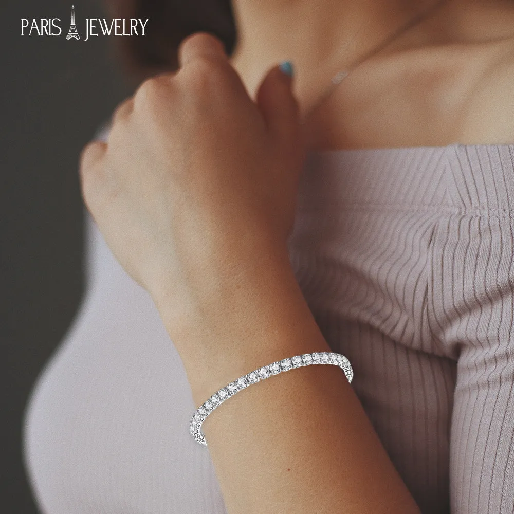 Paris Jewelry 18K White Gold 4 Carat Paris Crystals Round Tennis Bracelet Plated