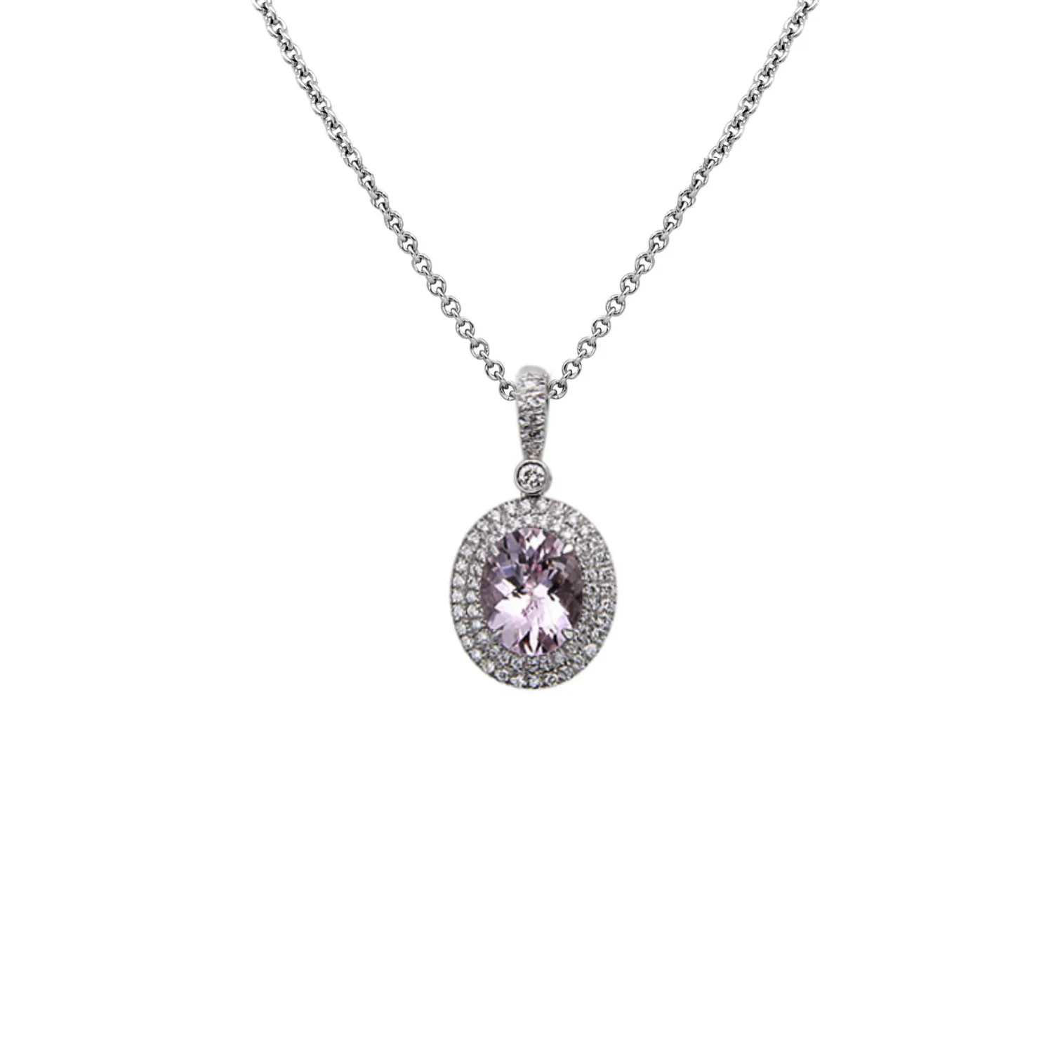 Pastel Diamond Double Halo Oval Reversible Necklace