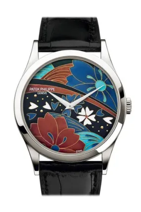 Patek Philippe Calatrava Enamel Artwork Dial Black Leather 5077P-097