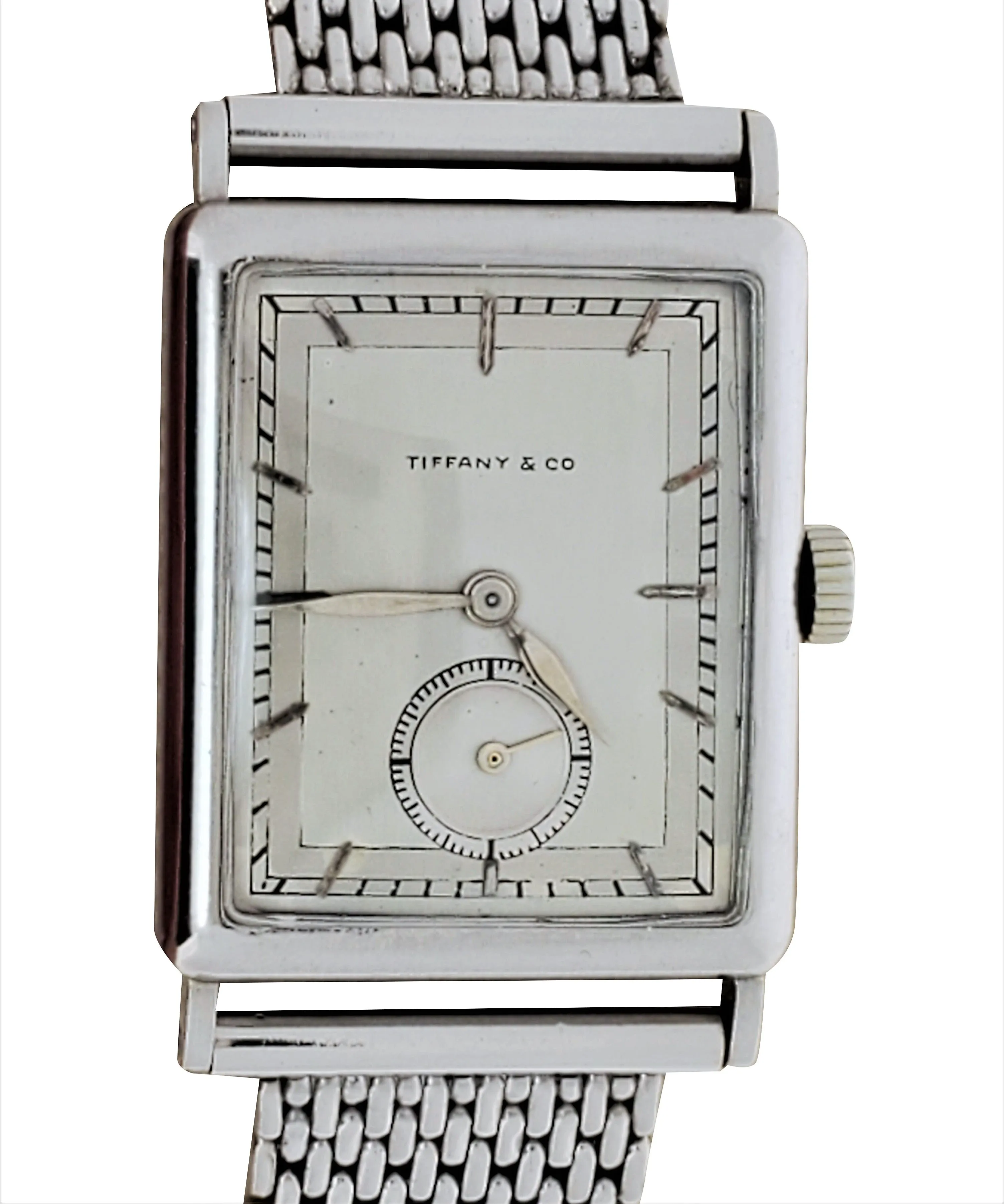 Patek Philippe Tiffany & Co. Early Platinum Art Deco Rectangular Tank style watch circa 1930's