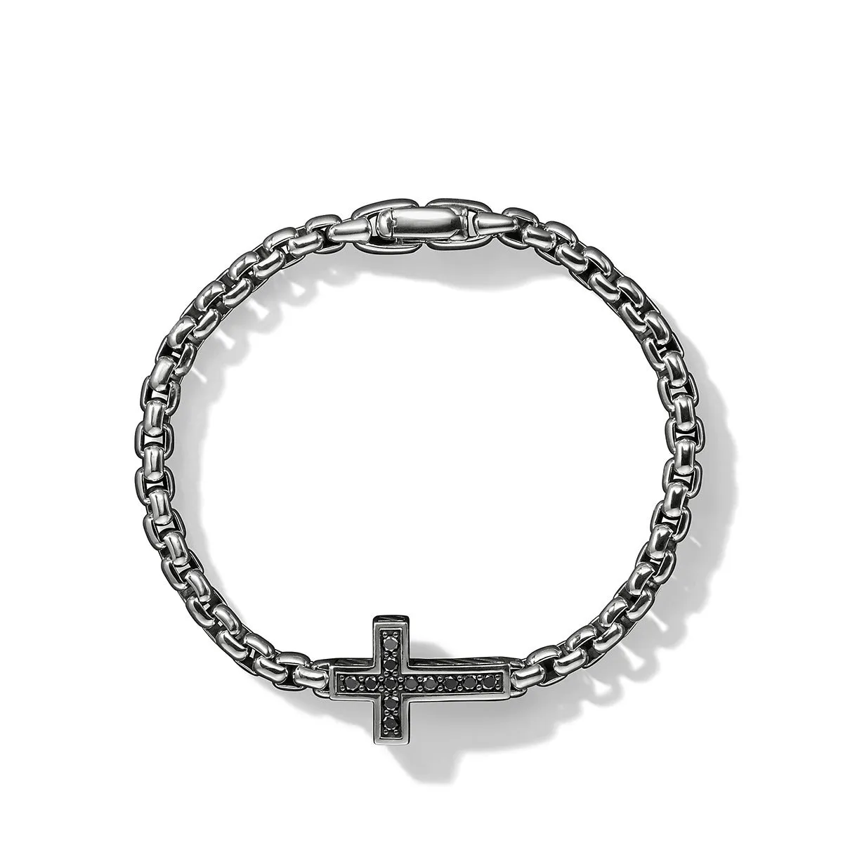 Pave Cross Bracelet in Sterling Silver with Black Diamonds